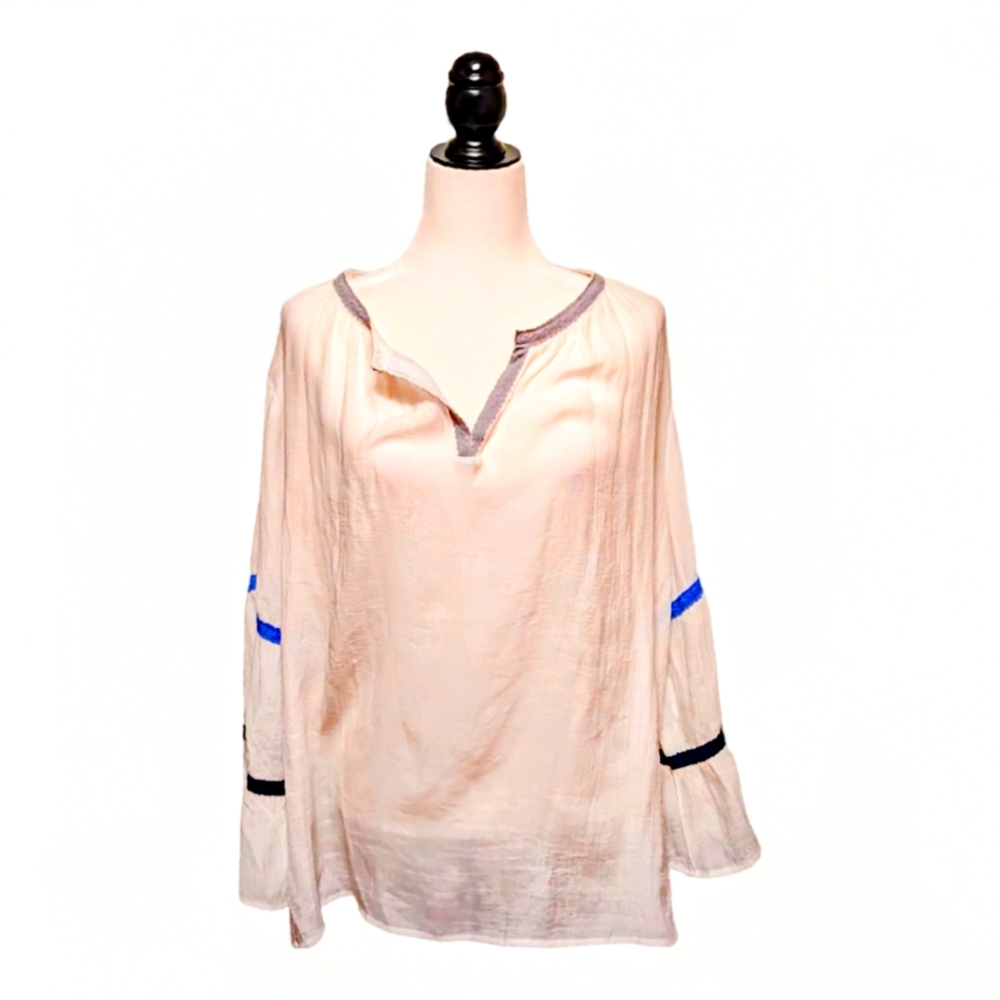 Spense Women's blouse white with blue trim. Sz 1x EUC